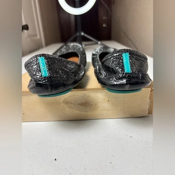 Tieks By Gavrieli Black Obsidian Croc Patent Leather Ballet Flats Women's Size 8 - Picture 7 of 13